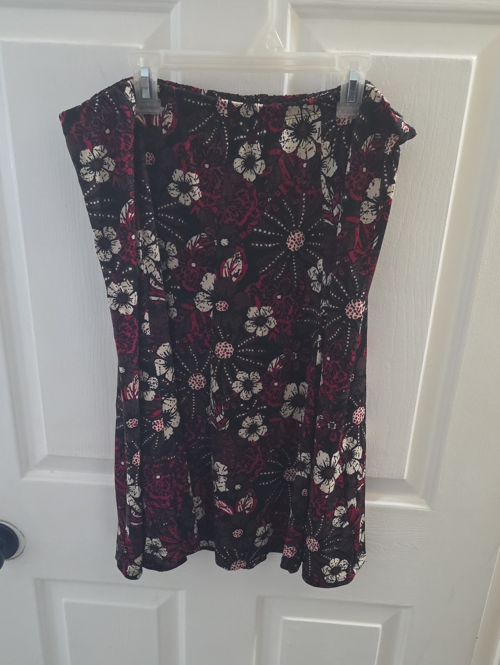Christopher & Banks Black Dress with Burgundy and Cream Floral Print